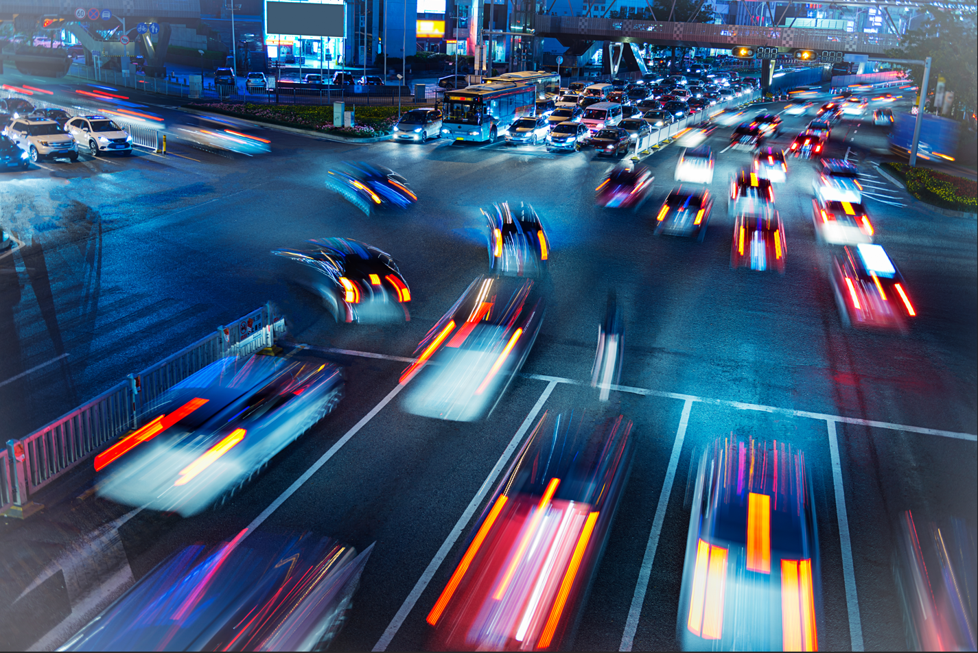 busy traffic at a congested junction in a city