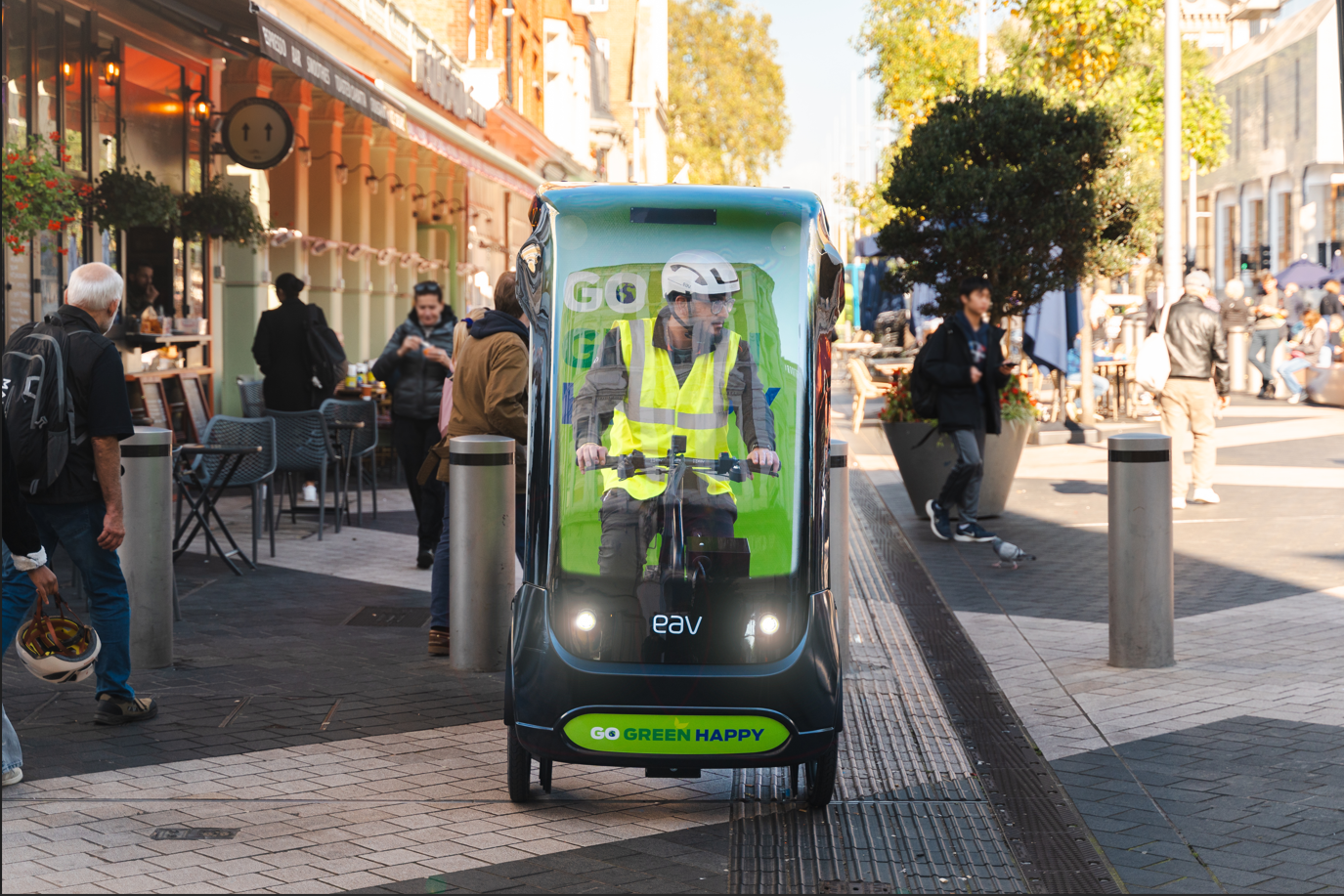 Eav cargo bike in London in a pedestrian zone